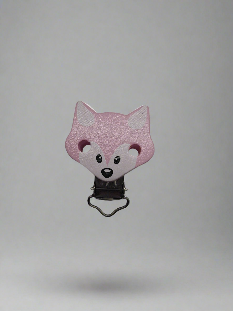 Clip ciuccio legno volpe rosa