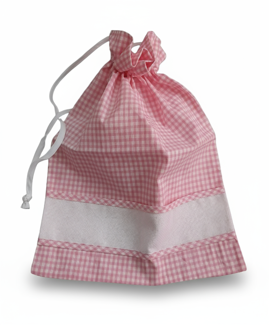 Sacchetto asilo da ricamare rosa