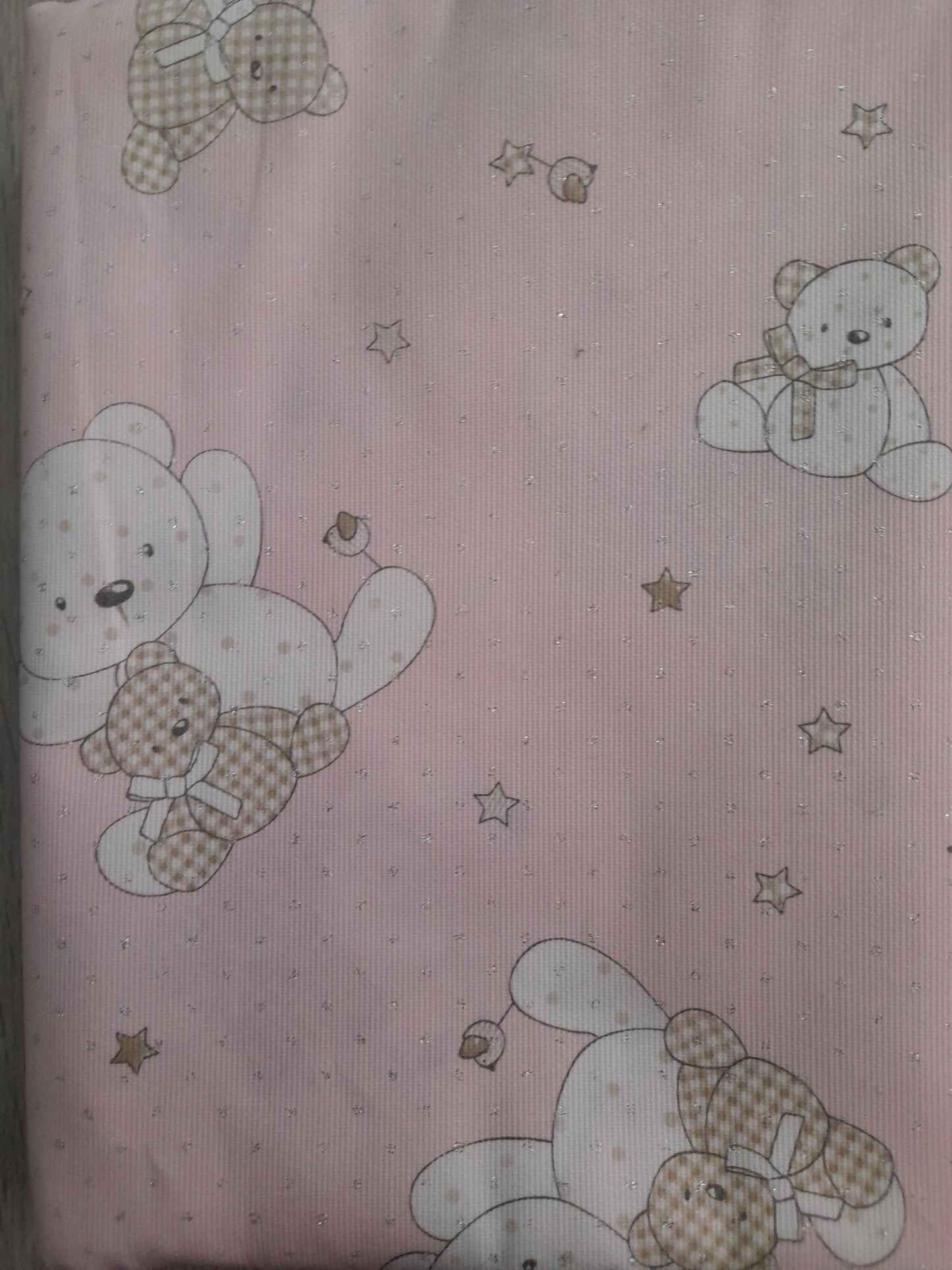 Stoffa piquet glitter Orsetti rosa