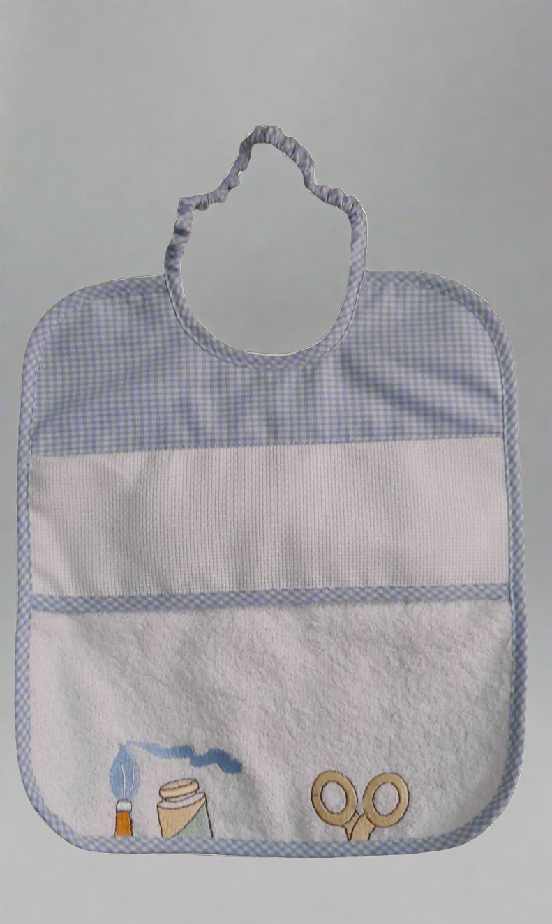 Bavaglino da ricamare quadretti azzurro