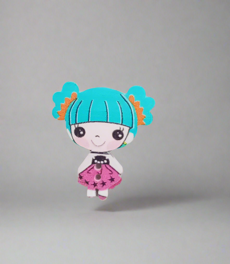 Bottone bimba capelli turchesi