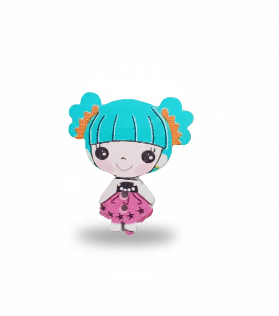 Bottone bimba capelli turchesi