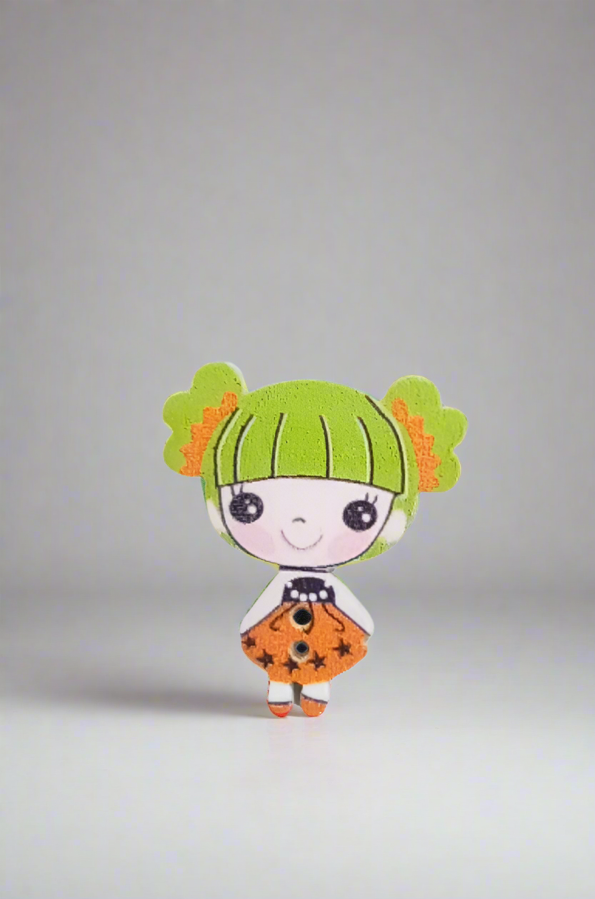 Bottone bimba capelli verdi