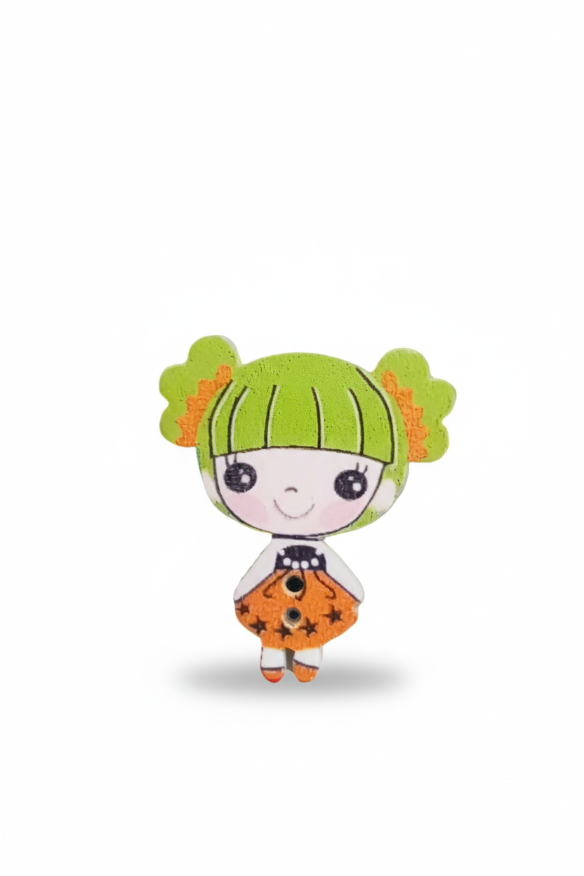 Bottone bimba capelli verdi