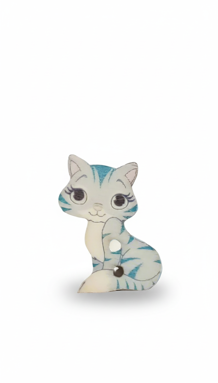 Bottone gatto seduto azzurro