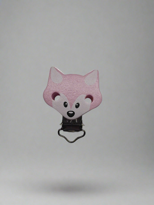 Clip ciuccio legno volpe rosa