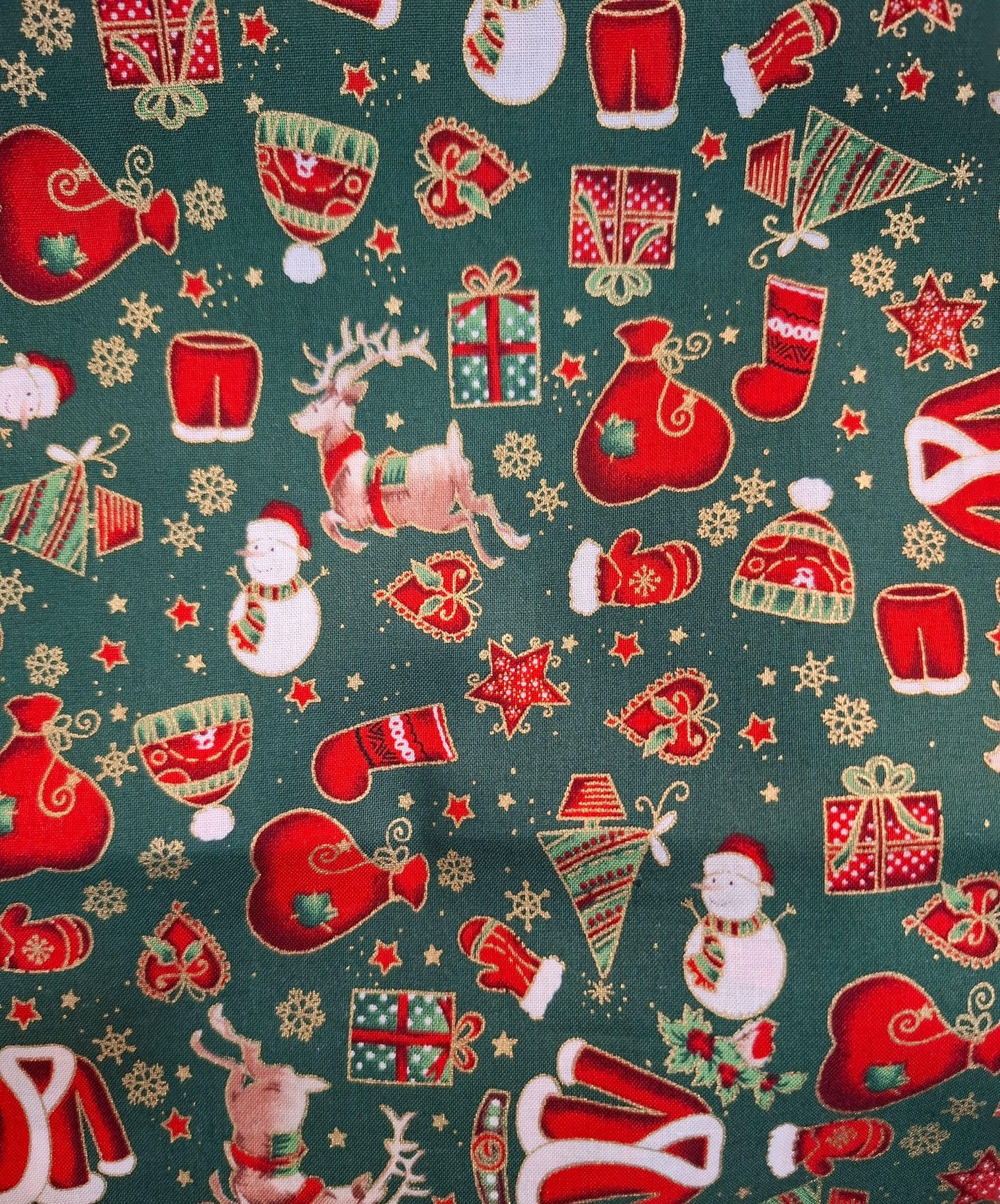 Tessuto cotone verde decori natalizi 