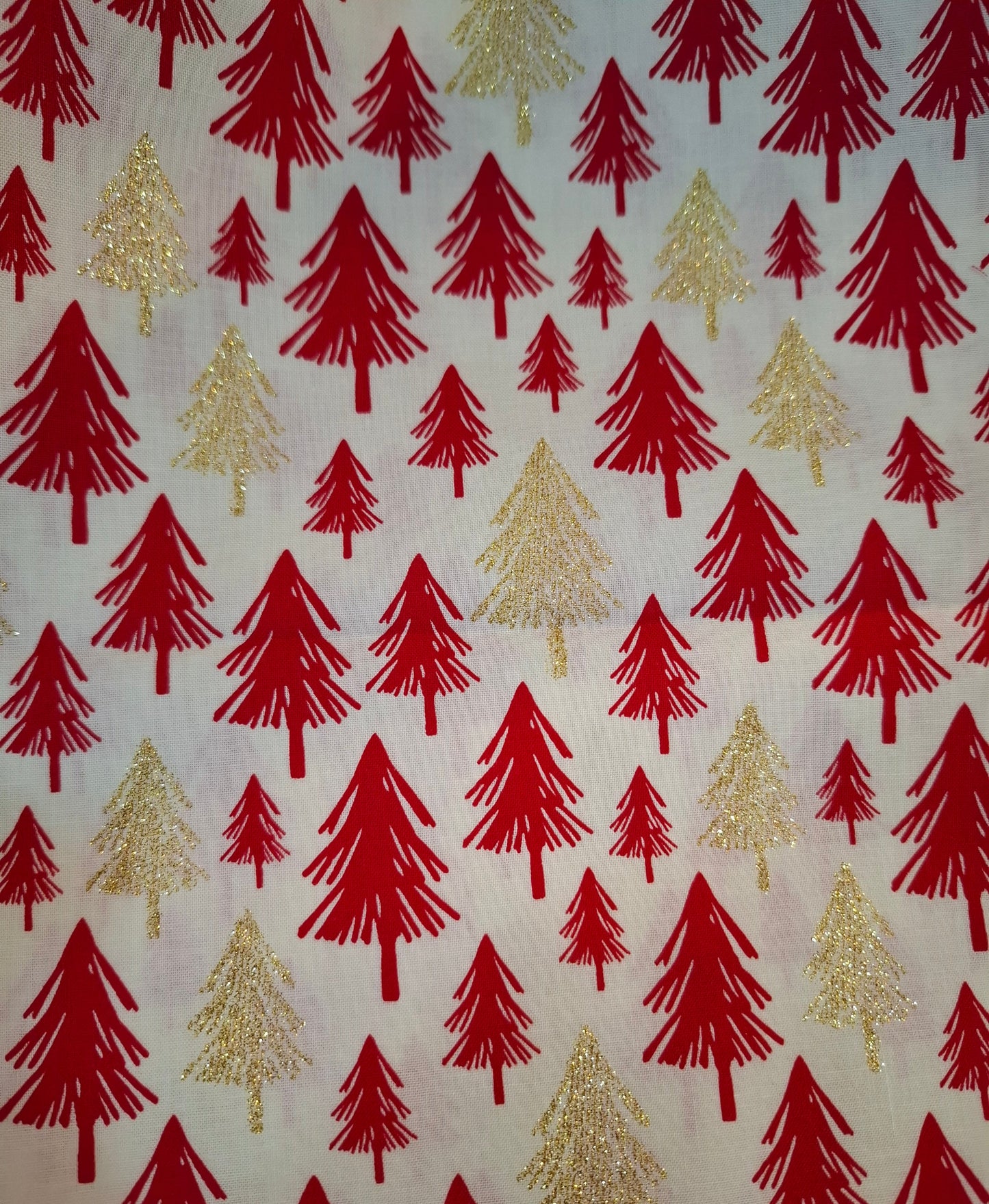 Tessuto panna alberi rossi e oro