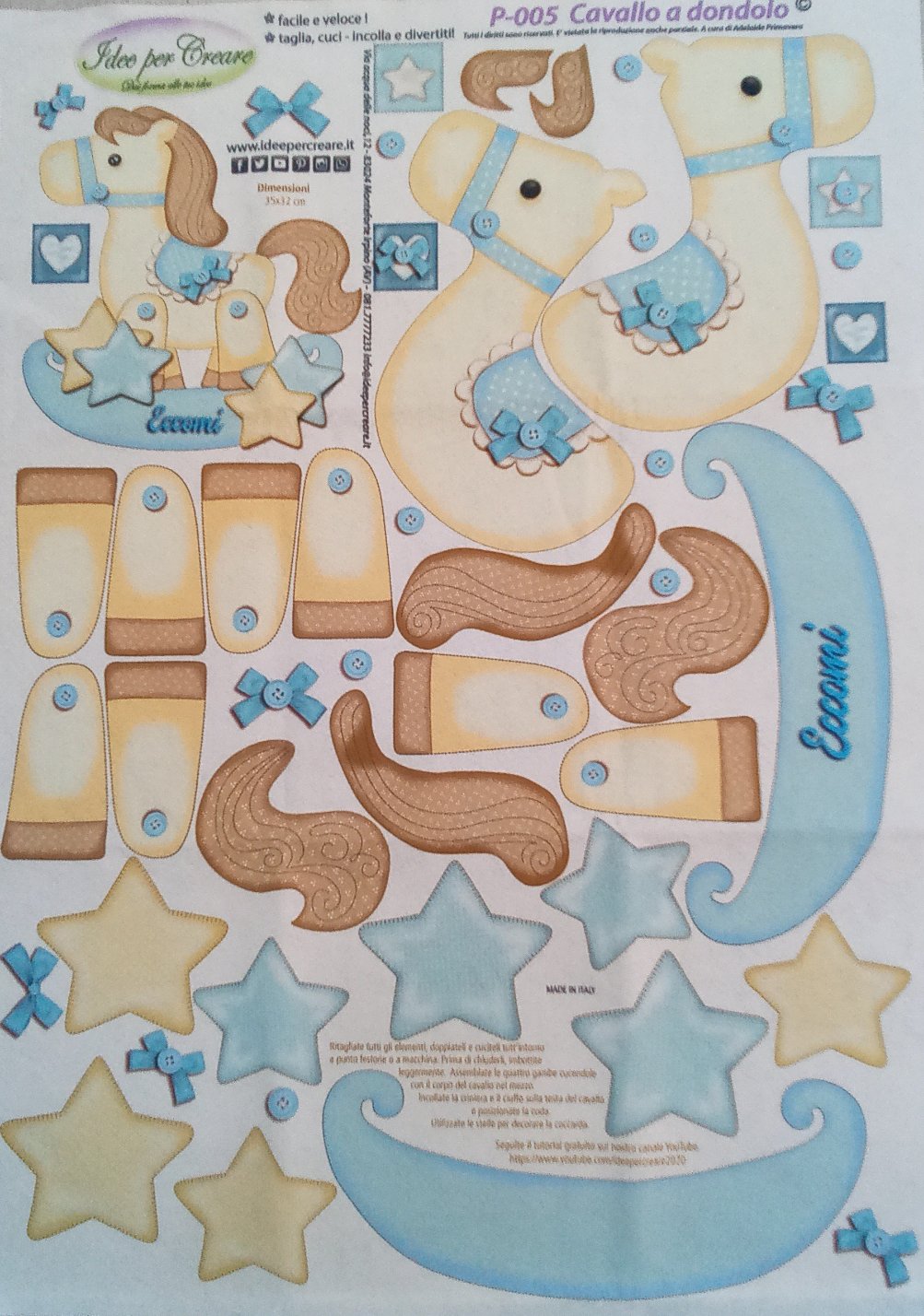 Coccarda nascita cavallo a dondolo azzurro