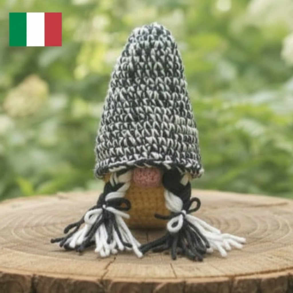 Gnomo femmina bianco e nero uncinetto