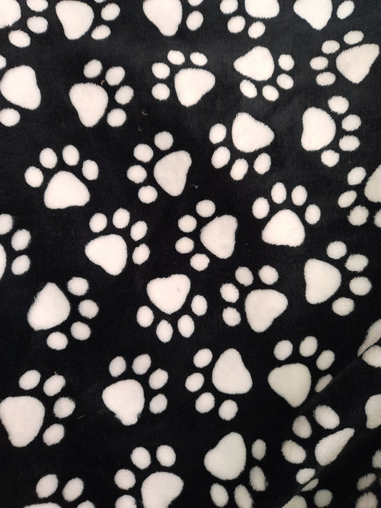 tessuto pile, impronte, al metro - nero e bianco 