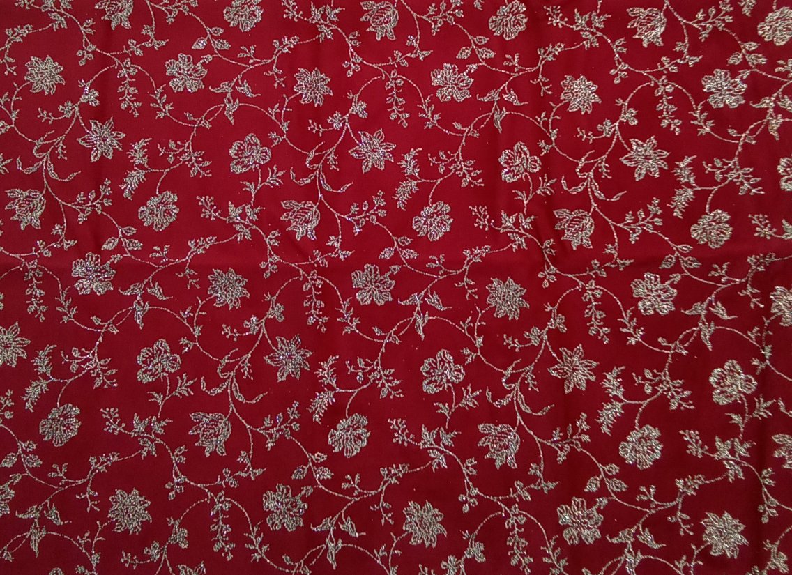 Tessuto velluto glitter broderie rosso